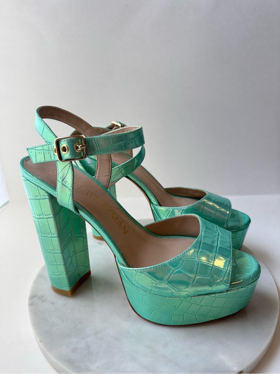 Stuart Weitzman Shoes - Stuart Weitzman Aqua Croc-Embossed Platform Sandals